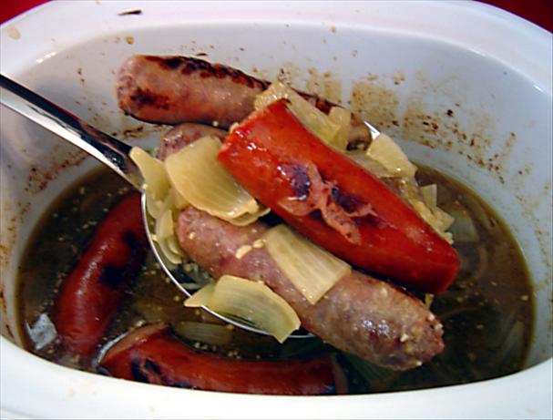 Crock Pot Beer Simmered Sausage or Wursts. Photo by :(