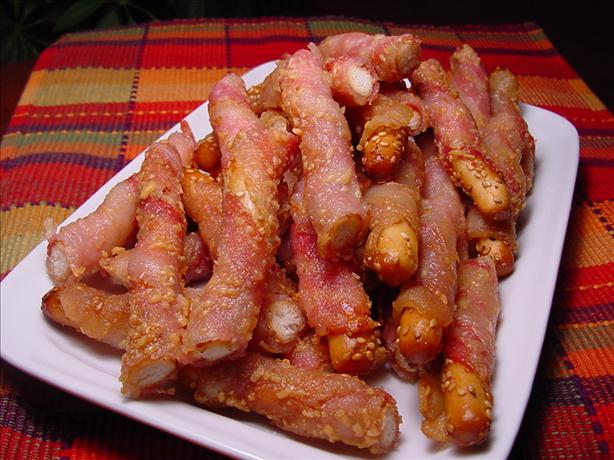 Bacon Wrapped Sesame Breadsticks. Photo by Sharlene~W