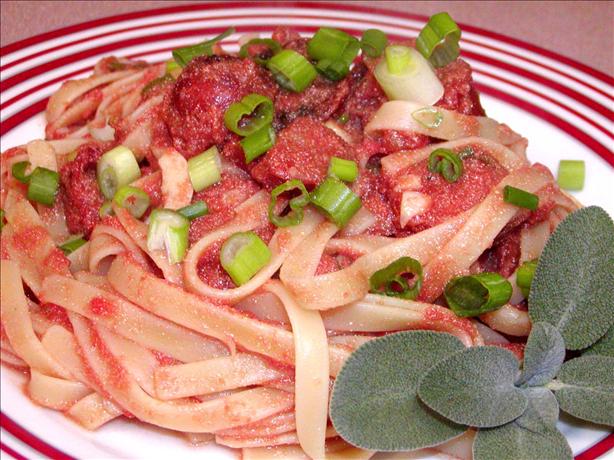 Fettuccine With Creamy Tomato Sausage Sauce. Photo by Rita~