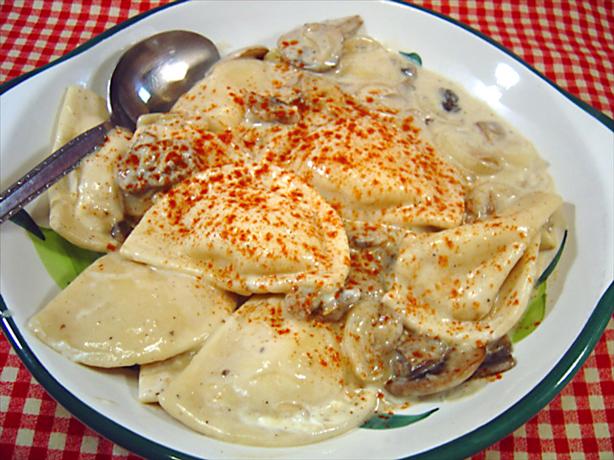 Pierogies With Creamy Mushroom and Sherry Sauce. Photo by :(
