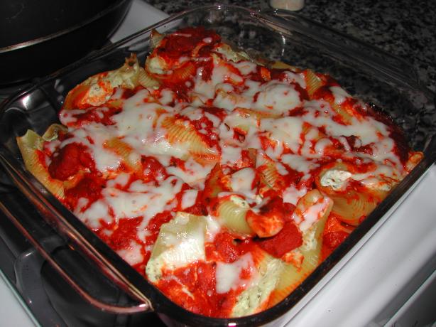 Baked Stuffed Pasta Shells. Photo by Kumquat the Cat's friend