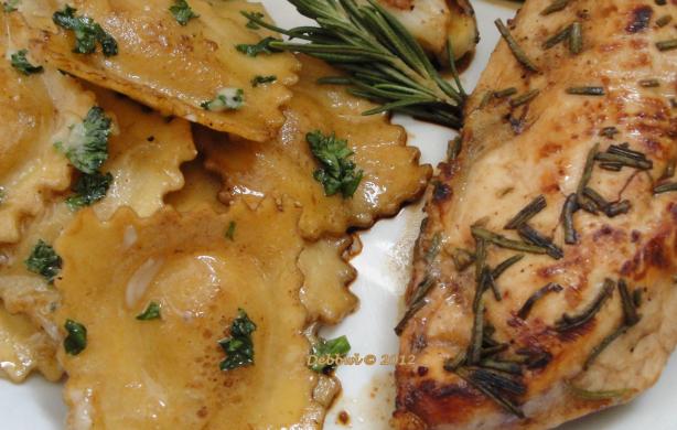 Rosemary Chicken Breasts & Brown Butter Balsamic Ravioli. Photo by Debbwl