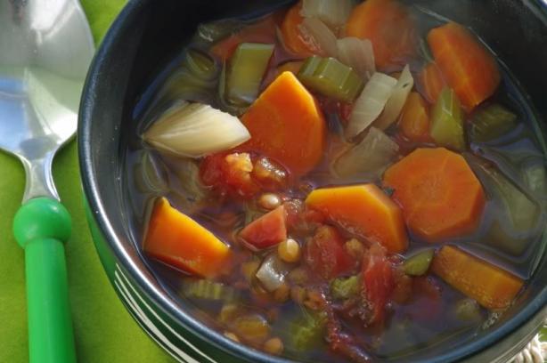 Lentil-Veggie Soup (Crock Pot). Photo by Redsie