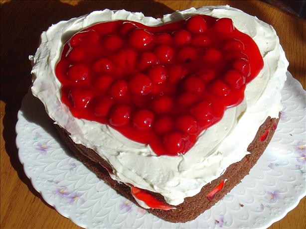Heart Shaped Chocolate & Cherries & Cream Cake. Photo by Pumpkie