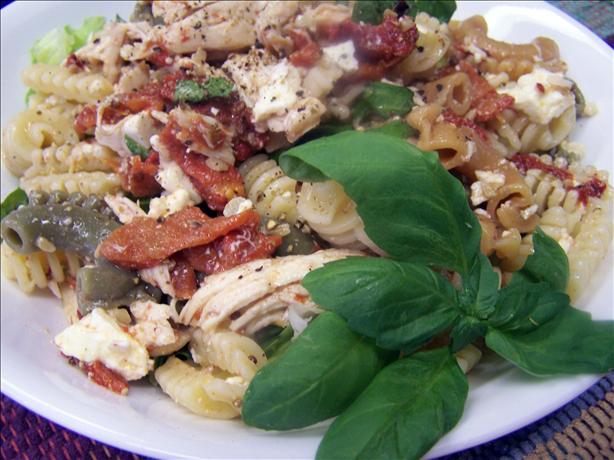 Chicken, Roasted Capsicum, Feta and Walnut Pasta Salad. Photo by PaulaG
