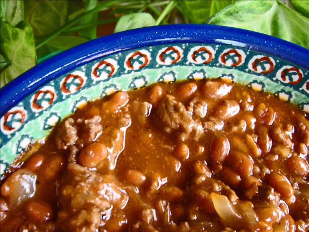Barbecued Beefy Beans. Photo by Bev