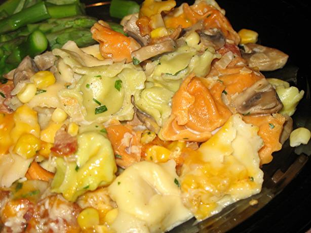 Tortellini With Creamed Corn and Bacon. Photo by Lori Mama