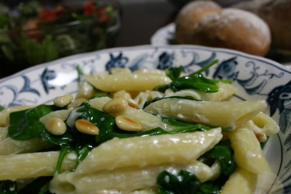 Spinach-feta Penne With Pine Nuts. Photo by BandD