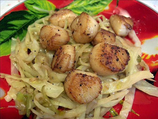 Seared Scallops With Cabbage and Leeks. Photo by Derf