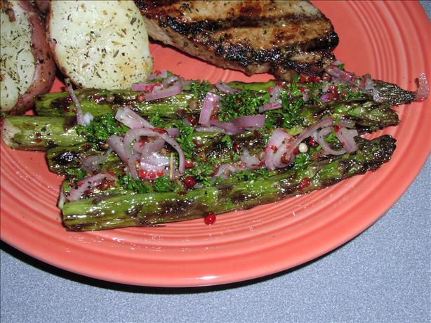 Grilled Asparagus With Peppercorn Vinaigrette. Photo by TeresaS