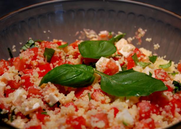 Fresh Mozzarella, Tomato, and Basil Couscous Salad. Photo by Fearless Baker
