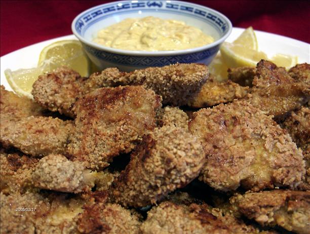 Cashew Chicken Fingers With Curry Mayonnaise. Photo by Derf