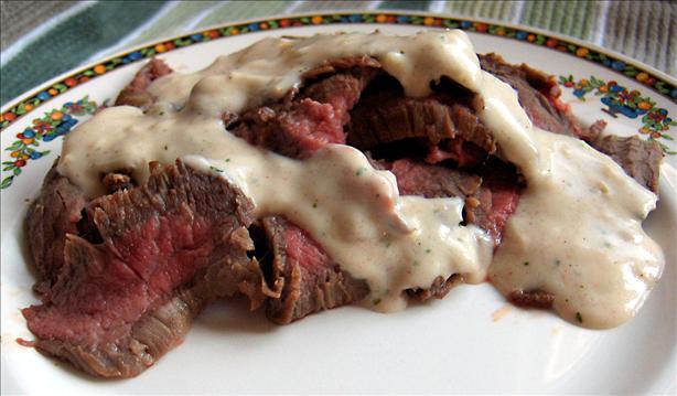 Marinated Flank Steak With Mustard Sauce. Photo by Derf