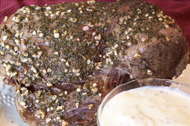 Herb-Crusted Sirloin Tip Roast W/ Creamy Horseradish-Chive Sauce. Photo by *Parsley*