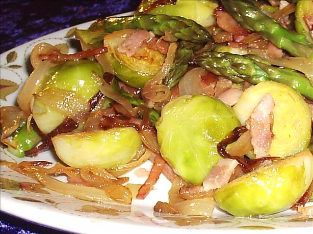 Caramelized Onion-(Sometimes Bacon)-And Pecan Brussels Sprouts. Photo by Fairy Nuff