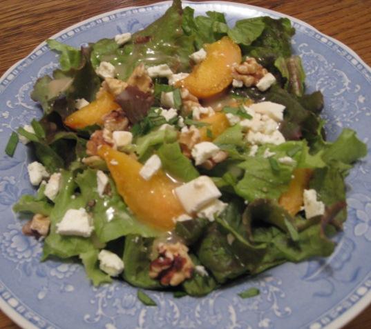 Red Leaf Lettuce With Peach and Fresh Chevre. Photo by BarbryT