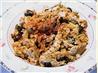 Scrambled eggs and olives