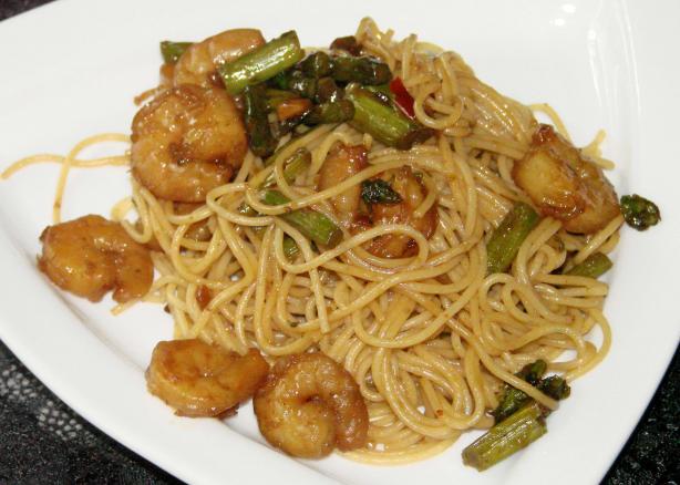 Asparagus & Shrimp Noodles. Photo by Boomette