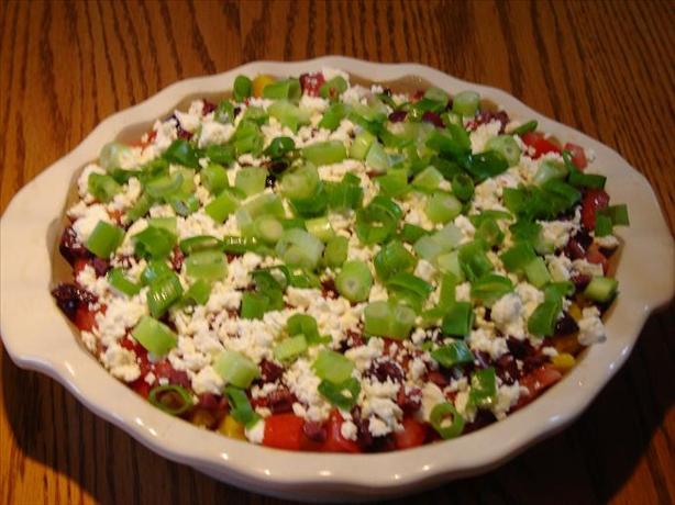 Greek Layered Dip With Pita Crisps. Photo by Lois M