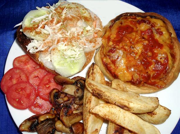 Baked Hamburger Patties With Pasta Sauce. Photo by Bergy