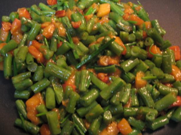 Sauteed Persimmons with Green Beans with Chives. Photo by Engrossed