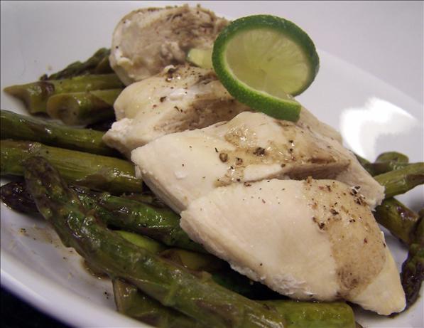 Steamed Lime-And-Pepper Chicken With Glazed Asparagus. Photo by PaulaG