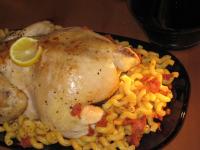 Roast Chicken With Ginger, Macaroni and Caramelized Tomatoes