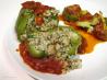 Barley & Mushroom Stuffed Green Bell Peppers. Recipe by Cindy Hartlin