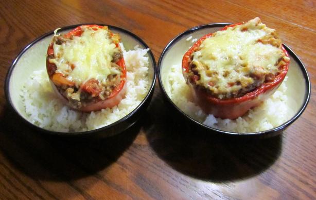 Ground Beef Stuffed Green Bell Peppers With Cheese. Photo by Dr.JenLeddy