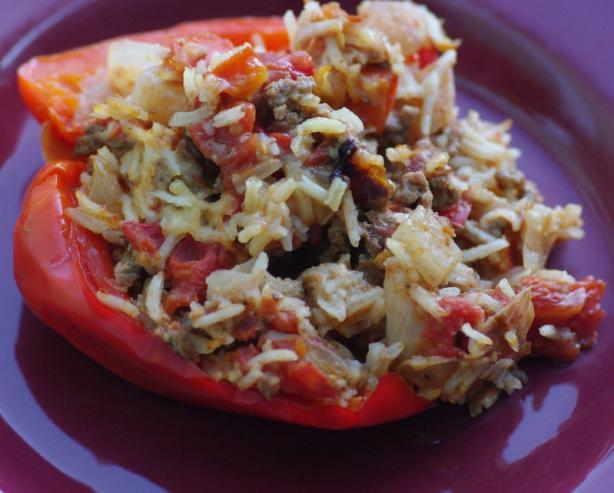 Ground Beef Stuffed Green Bell Peppers With Cheese. Photo by Redsie