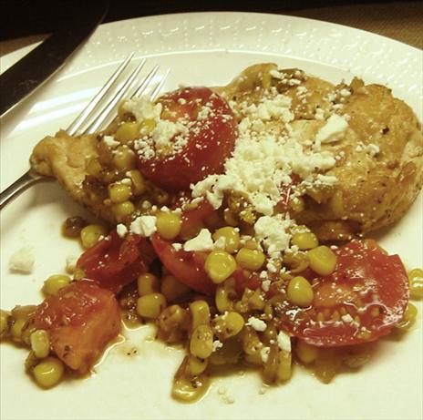 Greek Chicken With Warm Tomato-Corn Salad. Photo by Caroline Cooks