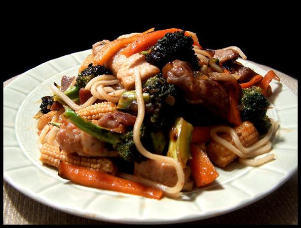 Sticky Pork and Hokkein Noodle Stir Fry. Photo by NcMysteryShopper