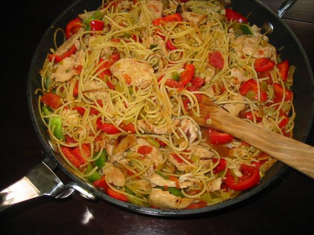Mexican-Style Pasta With Chicken and Peppers. Photo by punkarooni