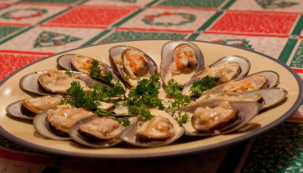 Steamed Fresh Mussels in a Creamy Broth. Photo by Peter J
