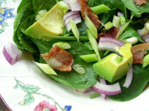 Beanshoot, Avocado & Baby Spinach Salad. Photo by Andi of Longmeadow Farm