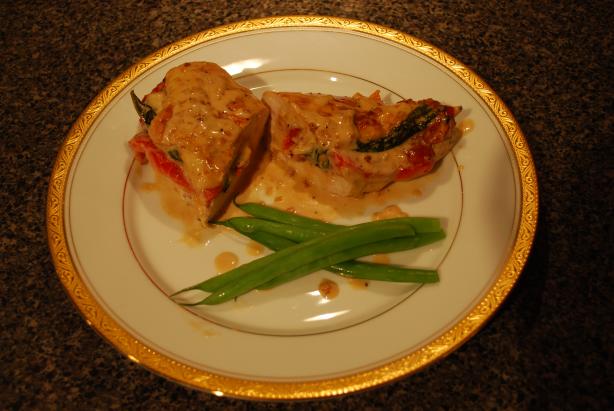 Red Bell Pepper Stuffed Chicken With White Cream Sauce. Photo by Sous Chef Bentley
