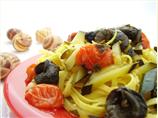 Saffron Tagliarini With Snails, Sorrel, Tomato, Zucchini