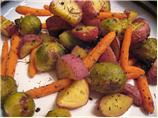Thyme and Garlic Roasted Potatoes, Brussels Sprouts and Carrots