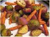 Thyme and Garlic Roasted Potatoes, Brussels Sprouts and Carrots. Recipe by Wendys Kitchen