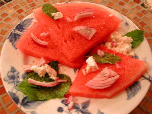 Watermelon & Feta Salad With Ouzo Dressing. Photo by Kumquat the Cat's friend