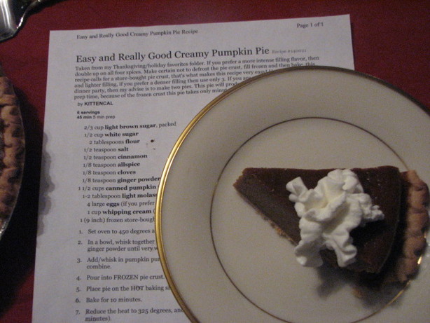 Easy and Really Good Creamy Pumpkin Pie. Photo by Elmotoo