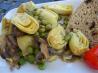 Artichoke Hearts, Green Peas and Mushrooms in a Lemon Sauce