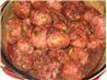 Red Currant-Glazed Ham Meatballs W/Dried Cherries. Recipe by Wildflour