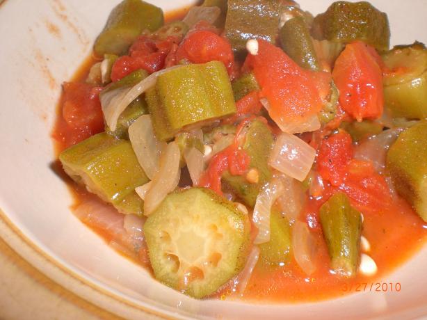 Okra and Tomatoes (A.k.a.  Okra Gumbo). Photo by Mrs. Oliver