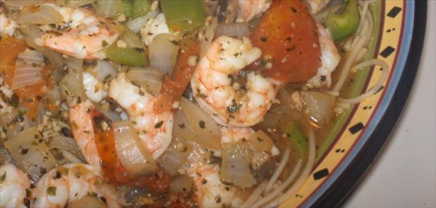 Spaghetti and Shrimp With Herb Sauce. Photo by Alskann