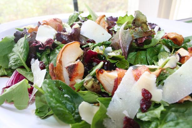 Field Greens With Roasted Bacon-Wrapped Pears. Photo by MsUCraine