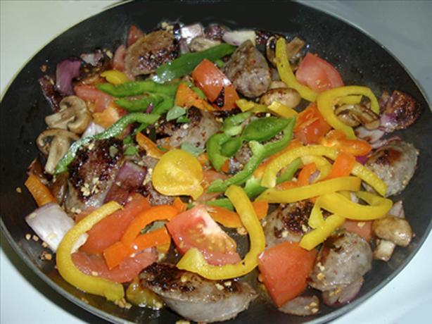 Sausages, Pepper & Mushroom Scramble. Photo by Bergy