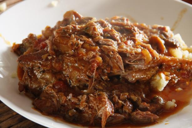 Braised Lamb Shanks With Mushrooms and Pasta. Photo by Dr. Jenny