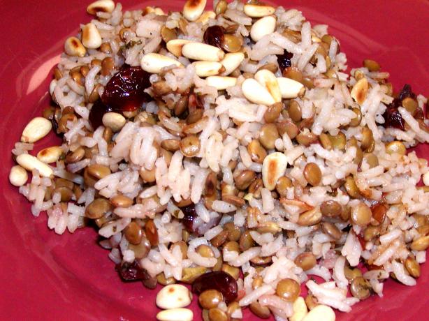 Rice, Lentils and Dried Cranberries Garnished With Pine Nuts. Photo by Rita~
