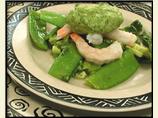 Shrimp on Snow Peas With Avocado Citrus Dressing
